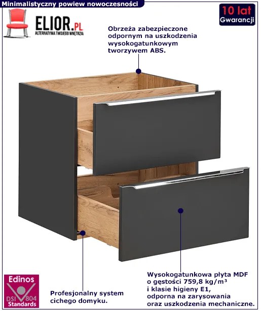 Podwieszana szafka łazienkowa z umywalką - Lunios 4S Czarny mat 80 cm