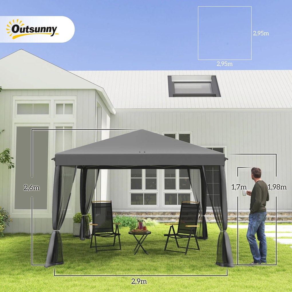 Outsunny Pawilon ogrodowy składany 3x3 m z moskitierą wodoodporny dach stalowa rama jasnoszary | Aosom PL