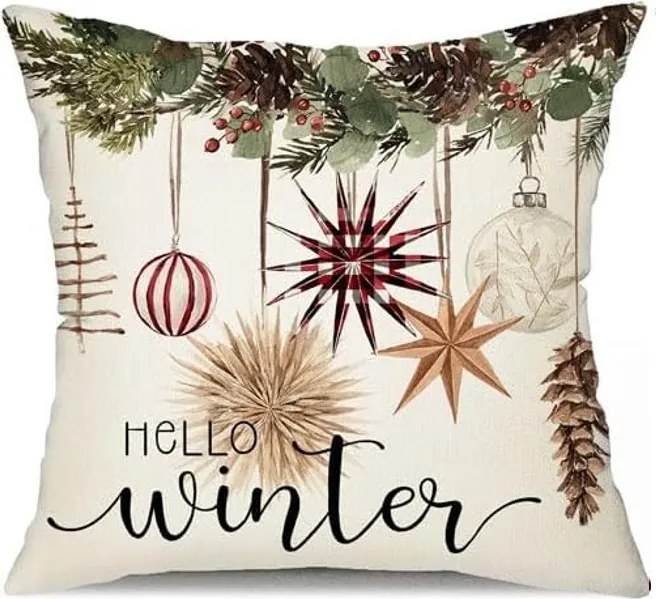Świąteczna poszewka na poduszkę BOHO WINTER 45x45 cm, kremowa