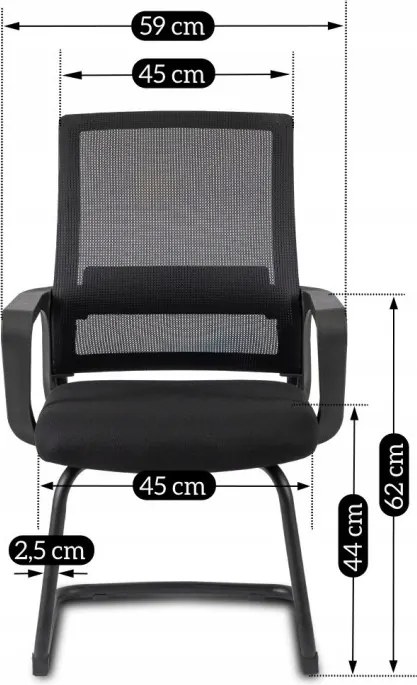 Krzesło Konferencyjne Biurowe TAMMY Na Płozach Czarne Nowoczesne