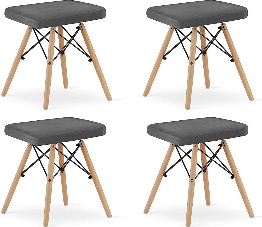 Valora PEKO Stołek Szare Aksamitne Naturalne Nogi x4