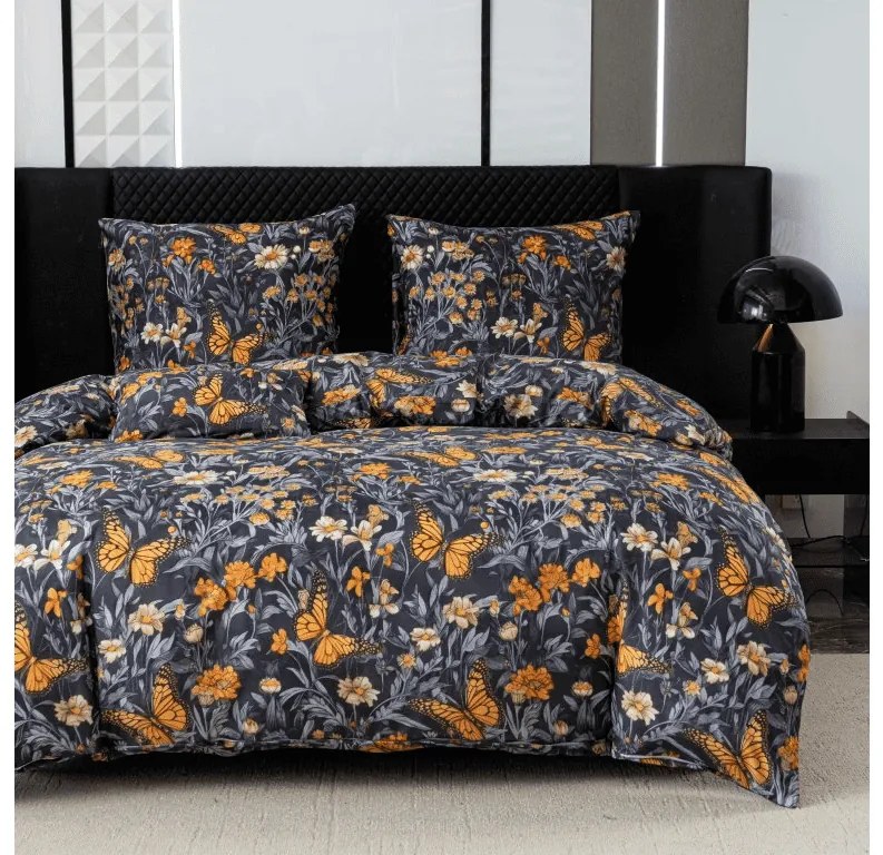 PrzytulneMieszkanie.pl PrzytulneMieszkanie.pl Pościel z mikrowłókna BUTTERFLY GARDEN niebiesko-szara Rozmiar pościeli: 2 szt 70 x 90 cm | 200 x 220 cm