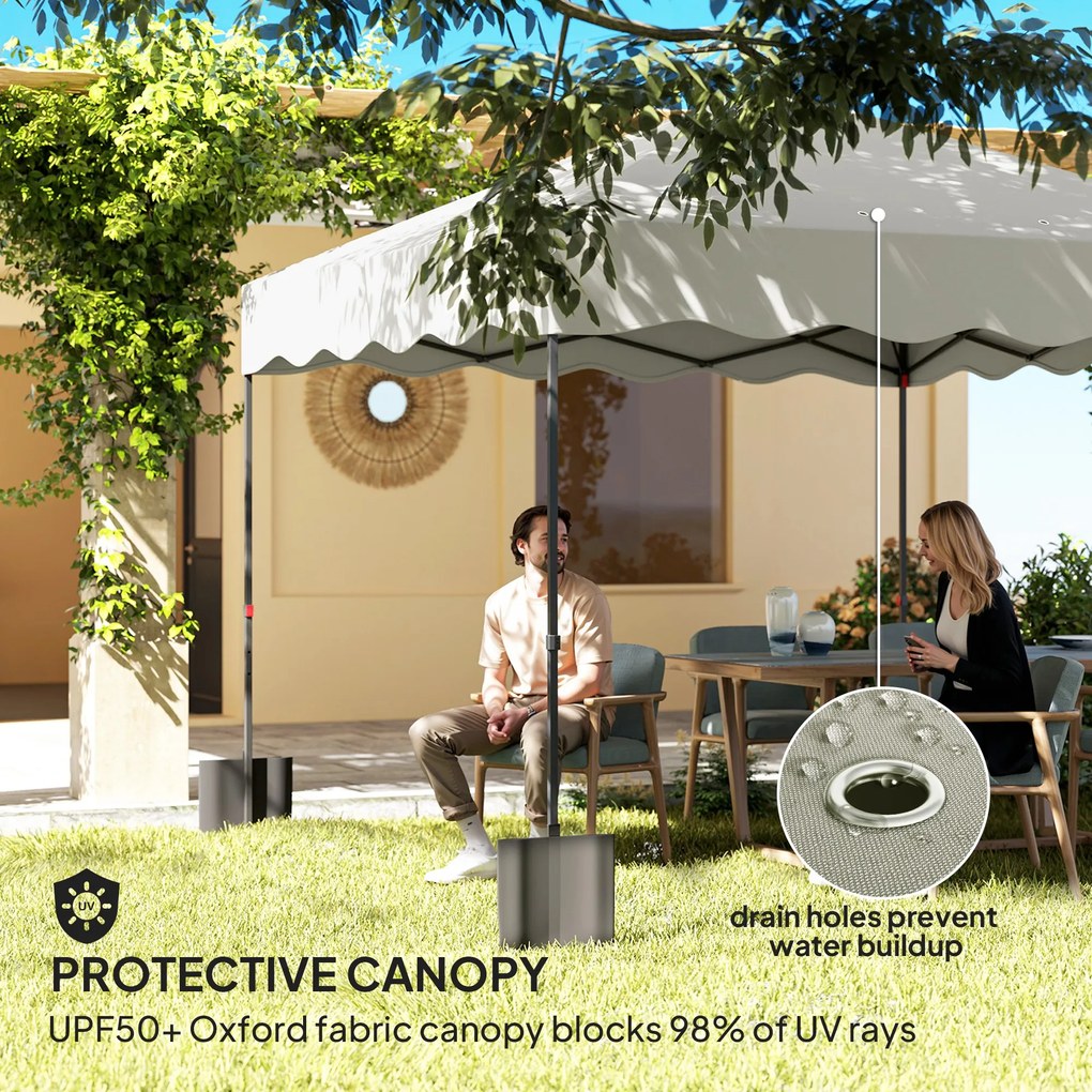 Outsunny 3 x 3 m Składany Pawilon, Regulowany Wysokością Pawilon Ogrodowy, z Torbą na Kółkach, do Ogrodu, Tarasu, Metal, Tkanina, Kremowy