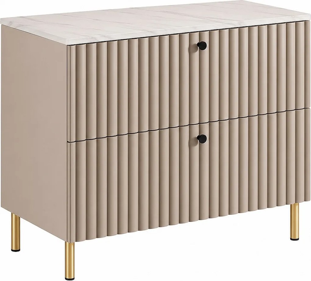 Szafka łazienkowa stojąca z blatem 80, kaszmir + blat z efektem marmuru Bianco, uchwyty w trzech kolorach, nogi złote, 80 x 46 x 73,6 cm