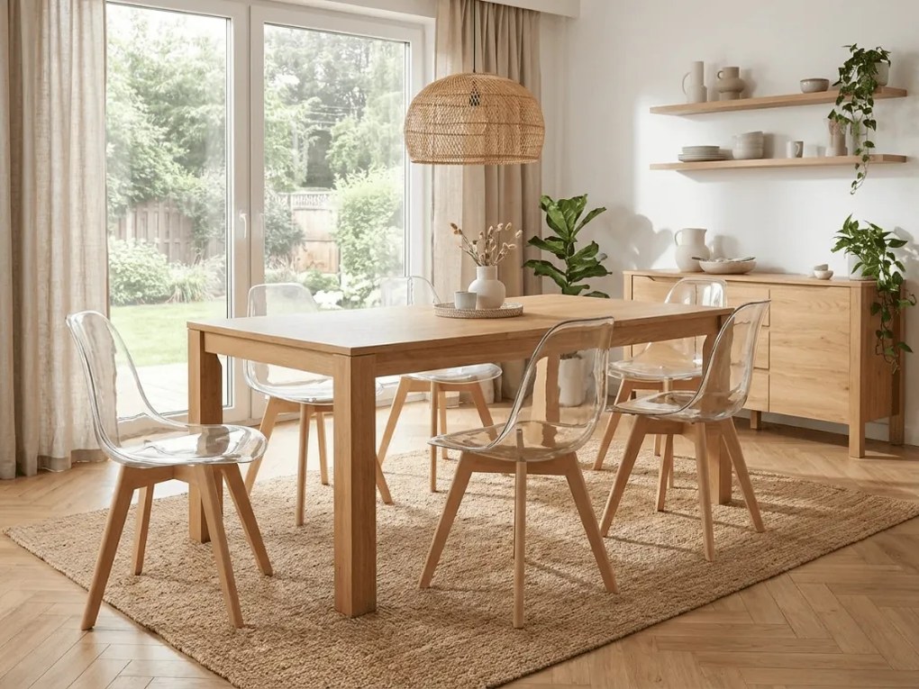 Transparentne krzeslo KITO z bukowymi nogami