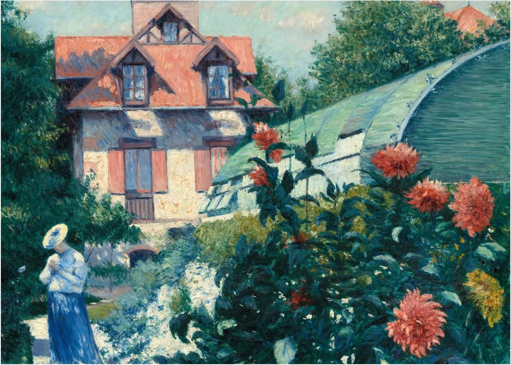 Obraz na szkle - Gustave Caillebotte, Dahlias, Garden at Petit Gennevilliers, reprodukcje (70x50 cm)