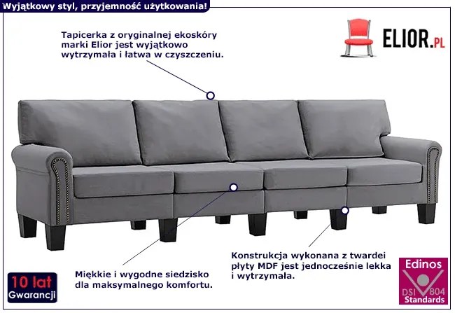 Czteroosobowa jasnoszara sofa - Alaia 4X