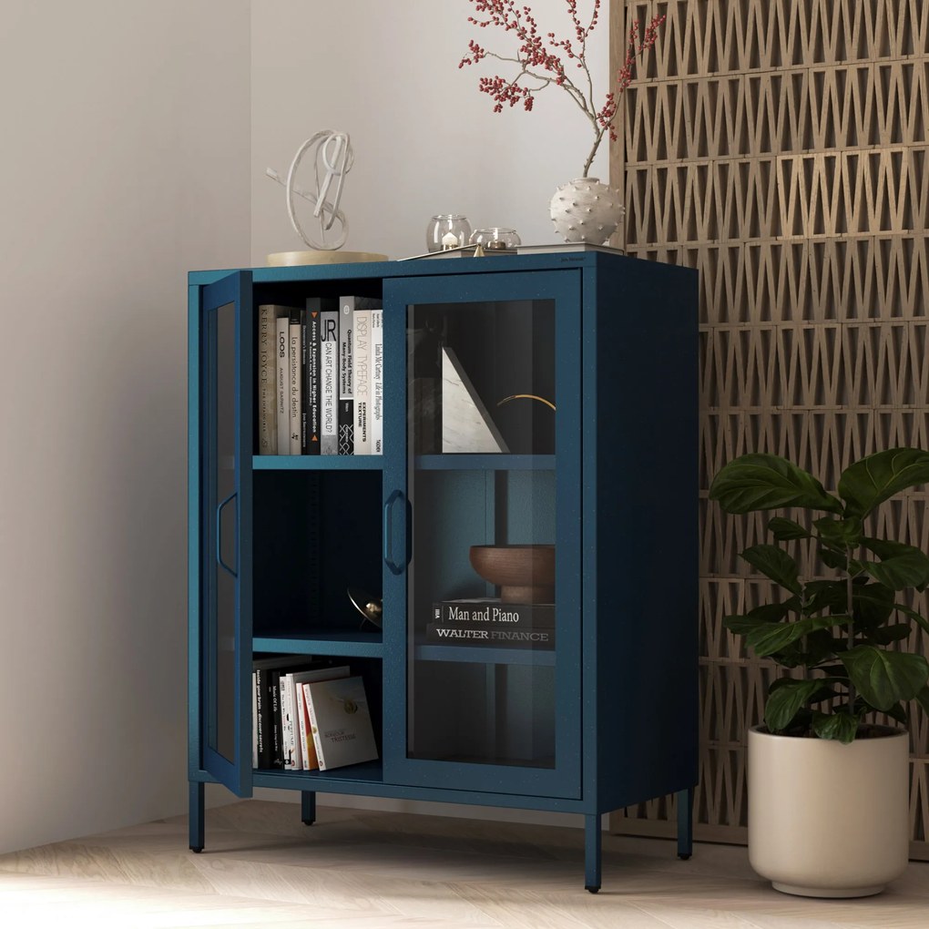 Witryna przeszklona niska granatowa: Modern GINA, 800 x 1015 x 400 mm