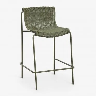 Pack 4 Wysokich Stołków Ogrodowych Z Rattanu Syntetycznego I Stali Revia ↑65 Cm & Intensywny Verde Olive - Sklum