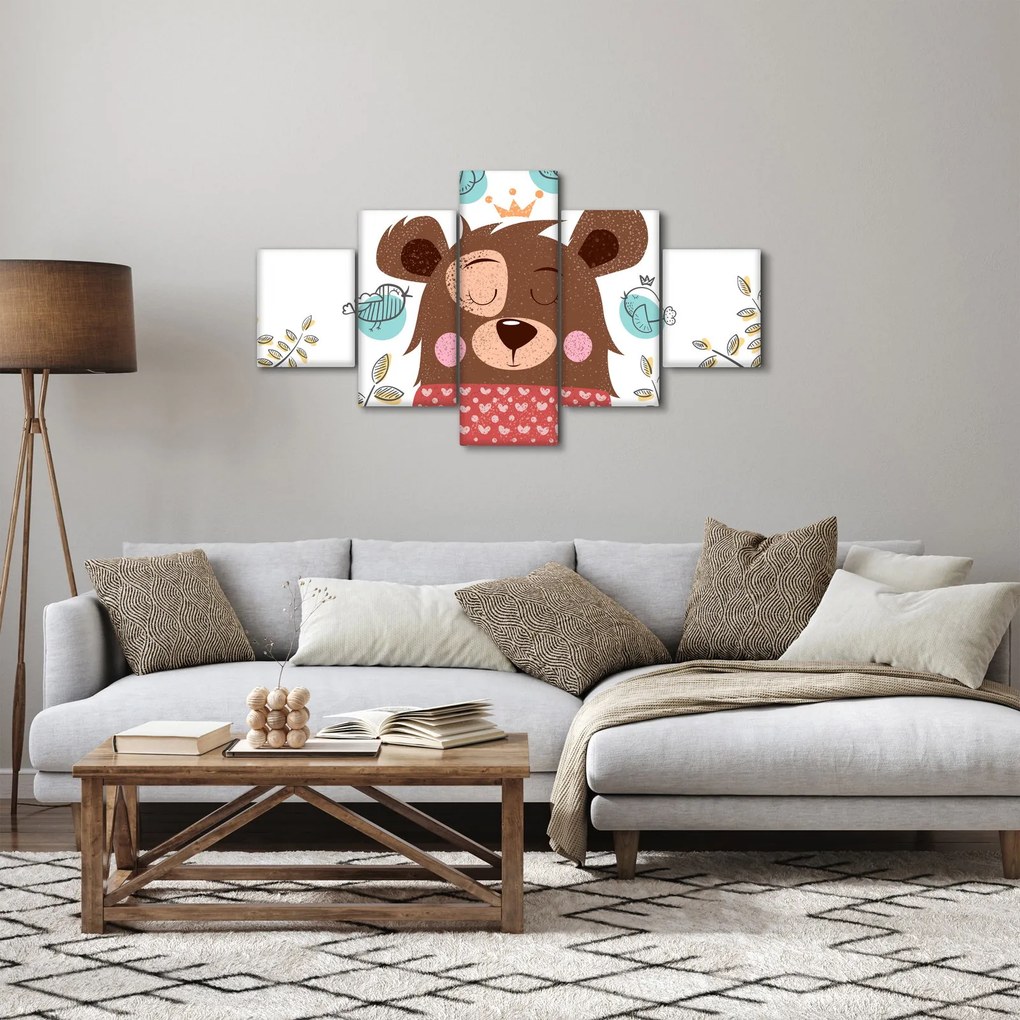 Obraz - Niedźwiadek z ptakami (125x70 cm)