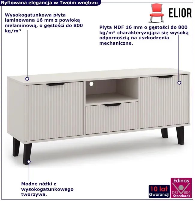 Kaszmirowa ryflowana szafka RTV na nóżkach P6-R32