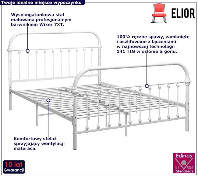 Białe loftowe łózko metalowe 140x200 cm - Asal