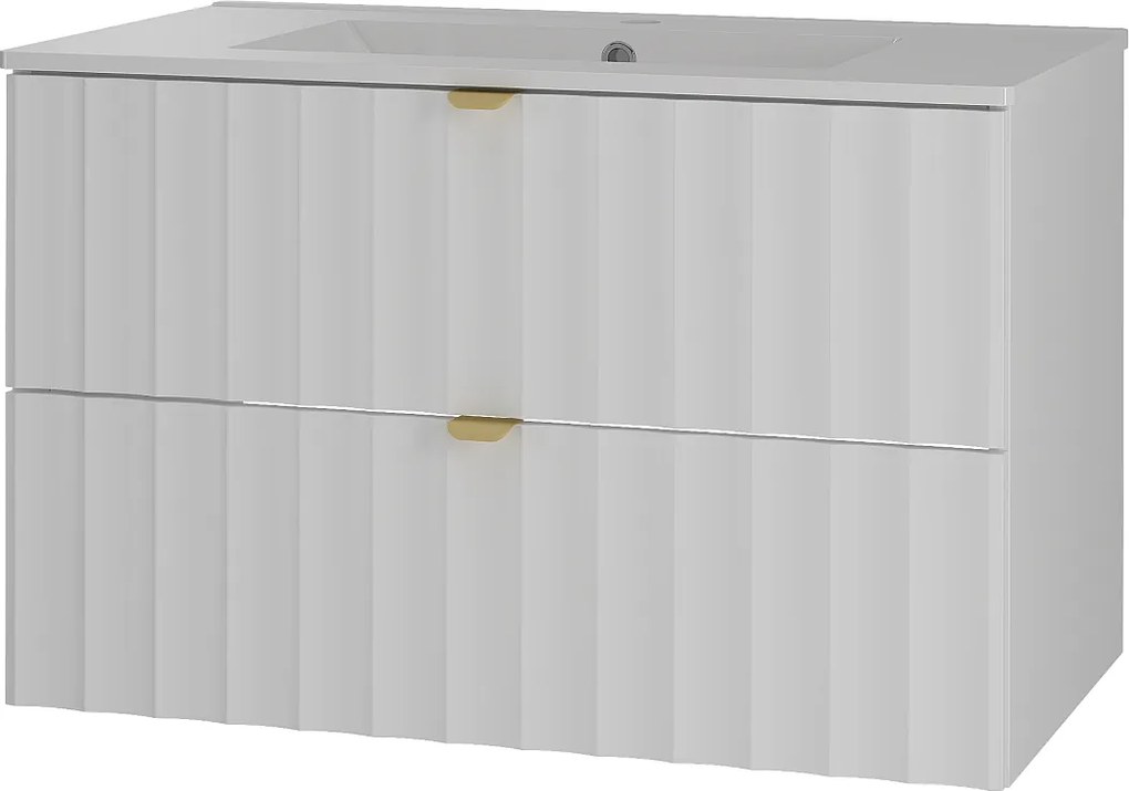 Biały Zestaw Łazienkowy 80cm Szafka z Umywalką Ryflowane Fronty Arcos