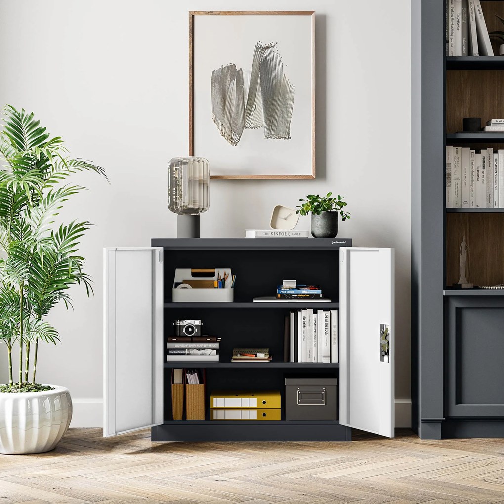 Szafka na akta osobowe BEATA, 900 x 930 x 400 mm, antracytowo-biała