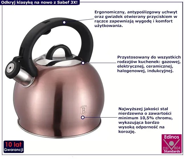 Tradycyjny czajnik ze stali nierdzewnej różowe złoto E7-T84