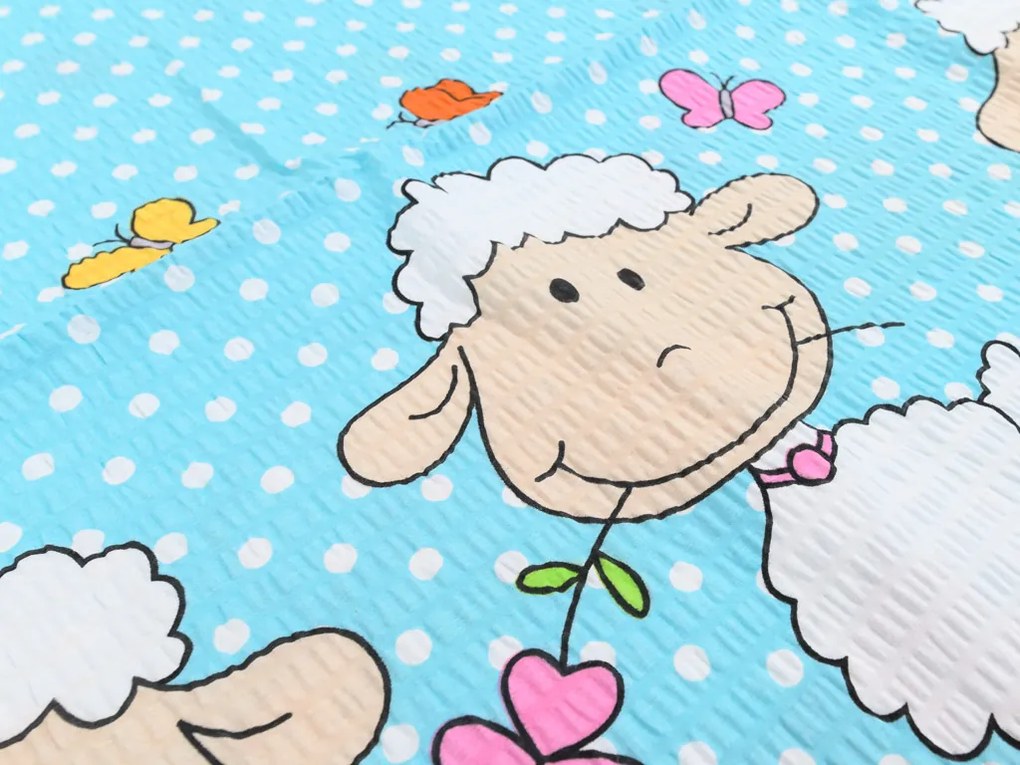 PrzytulneMieszkanie.pl PrzytulneMieszkanie.pl Krepa pościel do łóżeczka OVEČKI niebieskie Rozmiar pościeli: 45 x 65 cm | 90 x 135 cm