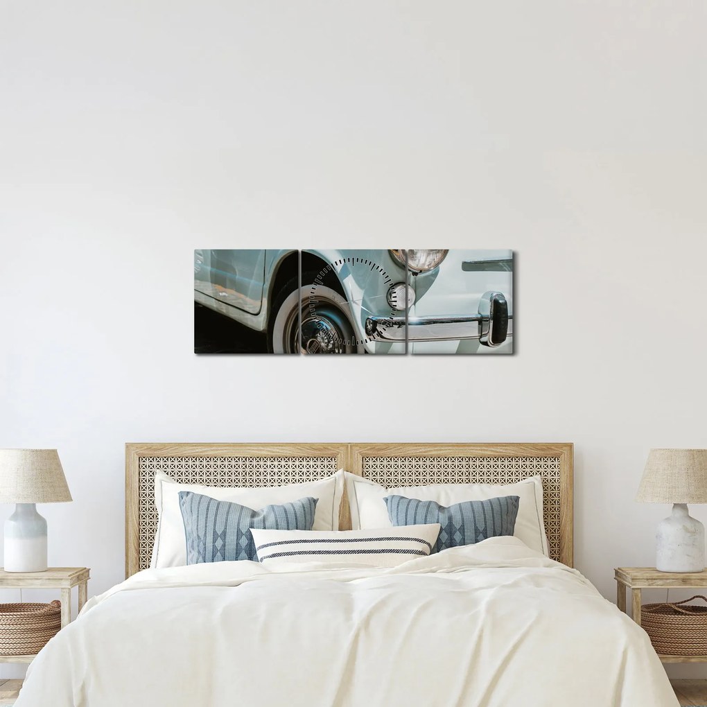 Obraz - Fiat retro samochód (z zegarem) (90x30 cm)
