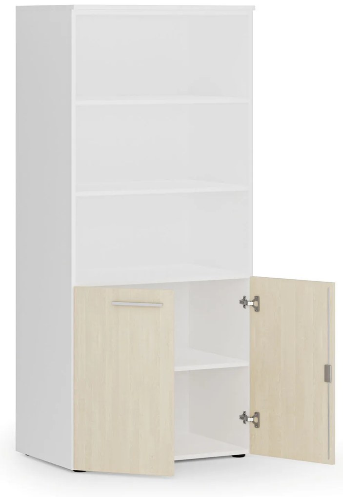 Szafa biurowa z drzwiami niskimi PRIMO WHITE, 800 x 500 x 1781 mm, biały/brzoza