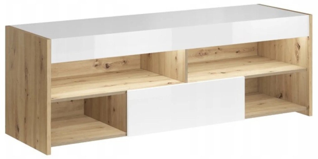 Szafka RTV do Salonu GOBI 160 cm LED Dąb Artisan/Biały Połysk Skandynawska