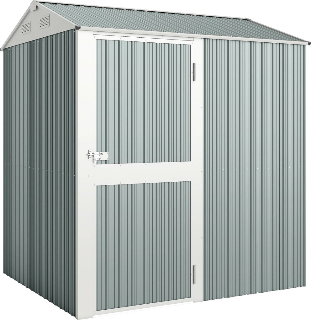 Outsunny Metalowy Domek Ogrodowy 3,5 m², Wysoki Zamykany Schowek z Pochyłym Dachem, Wentylacją i Rękawicami, 209 x 177 x 236 cm | Aosom PL