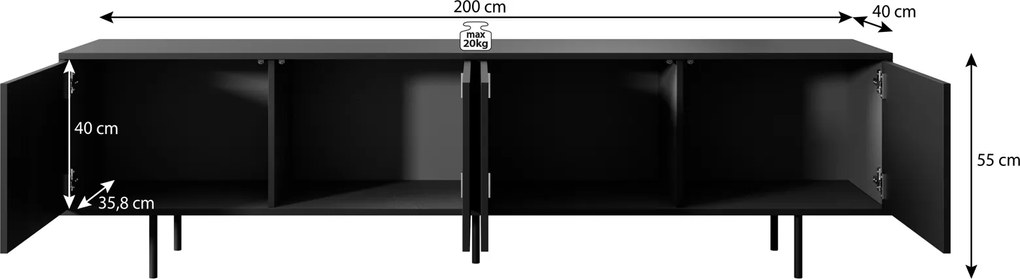 Czarna szafka RTV Nero na wysokich nóżkach