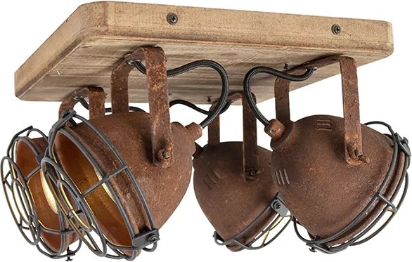 Industrialny reflektor rdzawo-brązowy z drewnem, regulowany, 4-światłowy - Gina