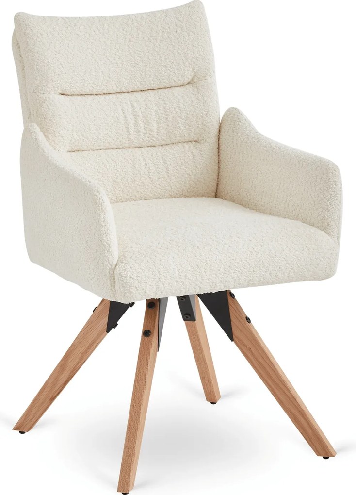 Krzesło Tapicerowane Obrotowe WILLA Kremowe Nowoczesne Boucle