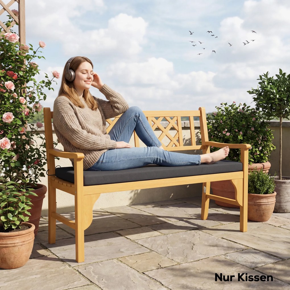 Outsunny Wodoodporna poduszka na ławkę, poduszka na zewnątrz ze zdejmowanym pokrowcem i paskami mocującymi, na ogród i taras, 110 x 46 cm, ciemnoszara | Aosom PL