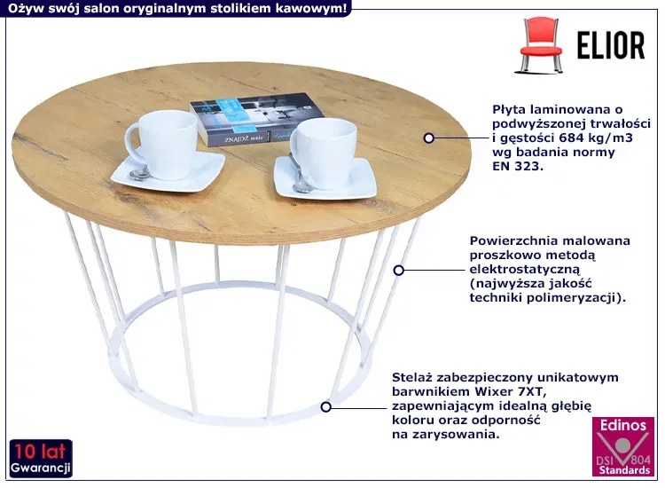 Stolik kawowy z metalowym stelażem dąb lancelot Anea