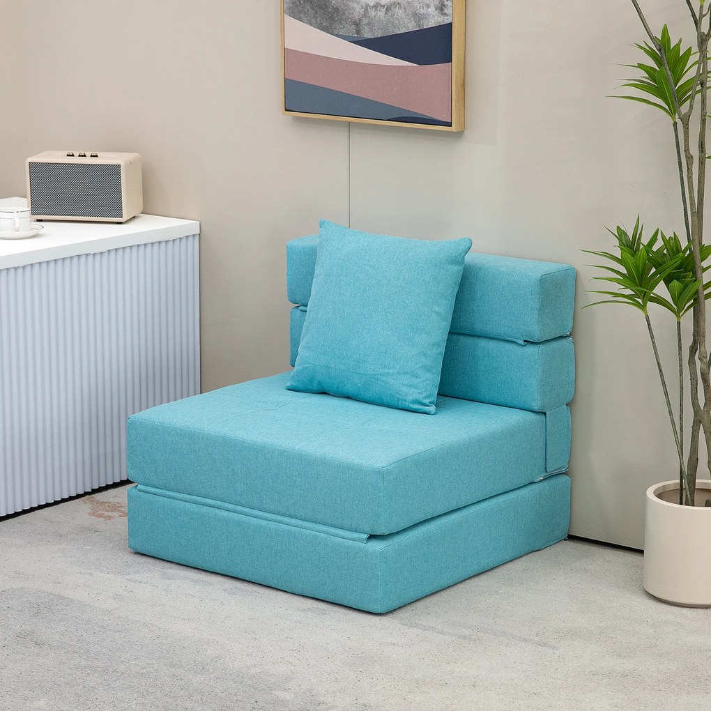 HOMCOM Szezlong do spania relaksacyjny, łóżko dla gości. Zdejmowany pokrowiec, 70 cm x 70 cm x 61 cm, Jasnoniebieski