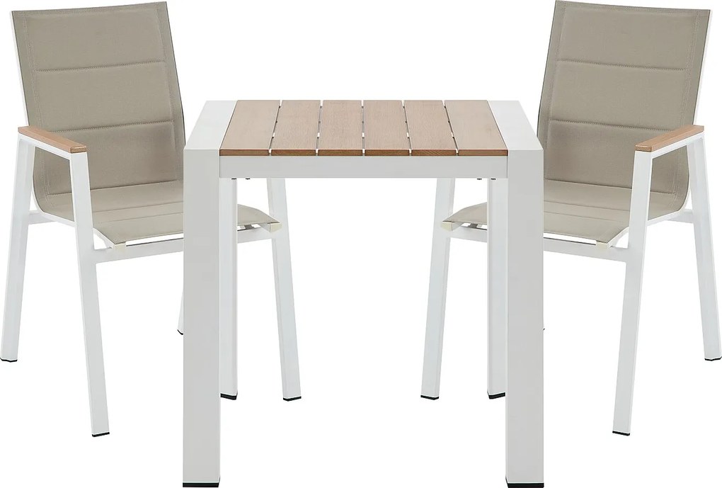 Zestaw ogrodowy z aluminium: stół o dł. 80 cm i 2 krzesła z możliwością sztaplowania - Jasny naturalny i biały - LIOUS od MYLIA