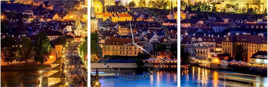 Obraz - Most Karola, Praga, Czechy (z zegarem) (90x30 cm)