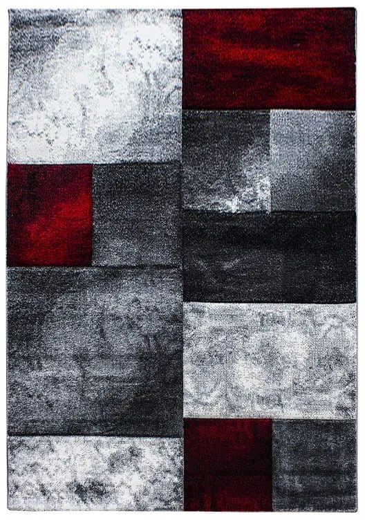 Dywan nowoczesny Hawaii 3D Kwadraty czerwono-szare 240 cm x 340 cm