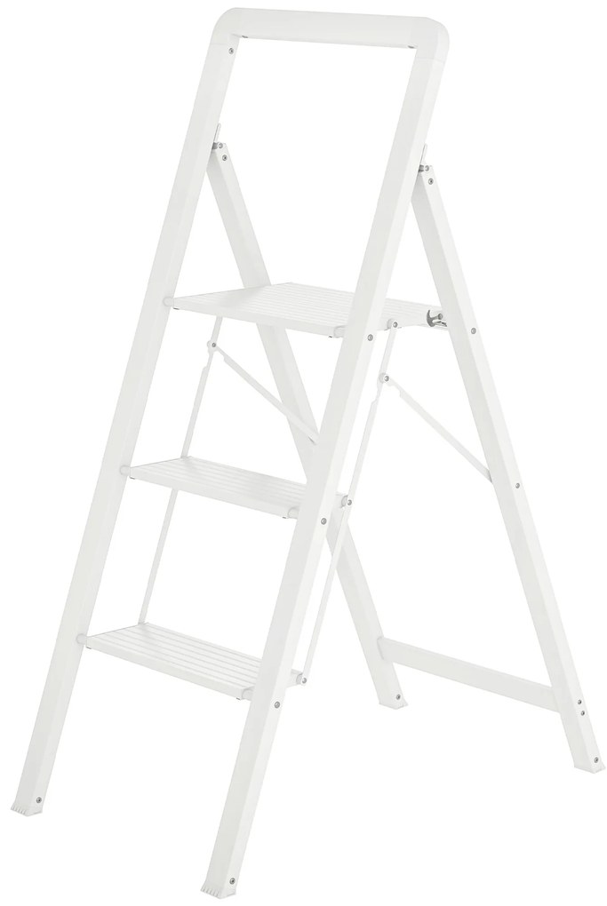 HOMCOM Składana Drabinka 3-stopniowa, Aluminium, Antypoślizgowa, Biała