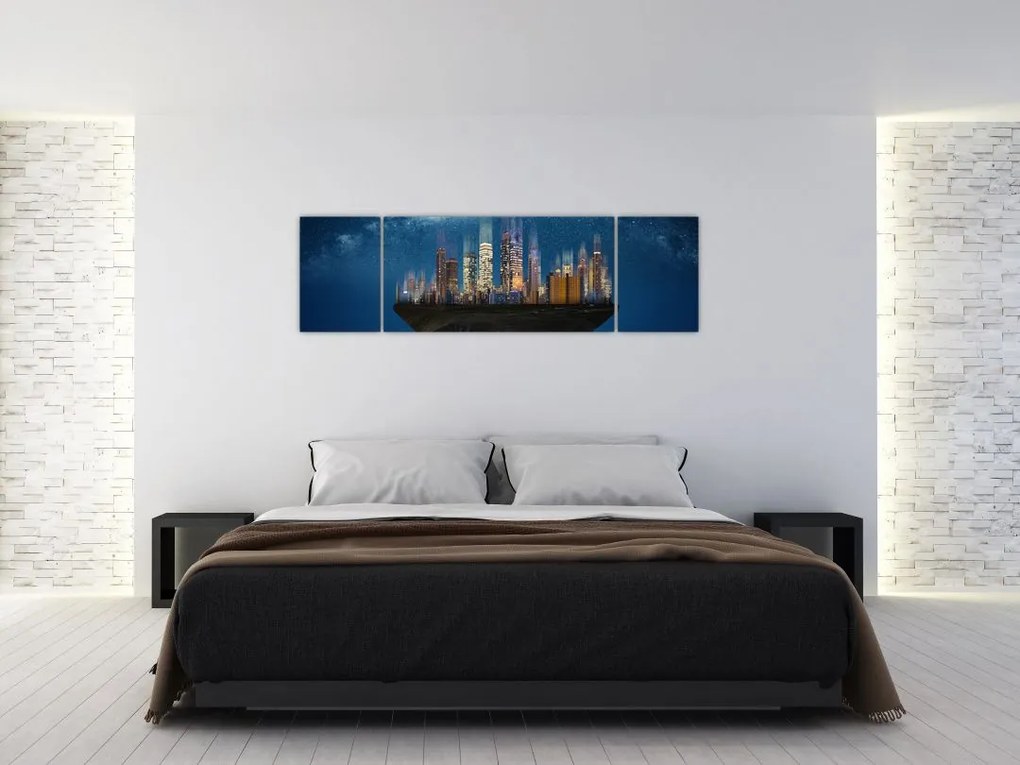 Obraz - Wielkie miasto unoszące się w kosmosie (170x50 cm)