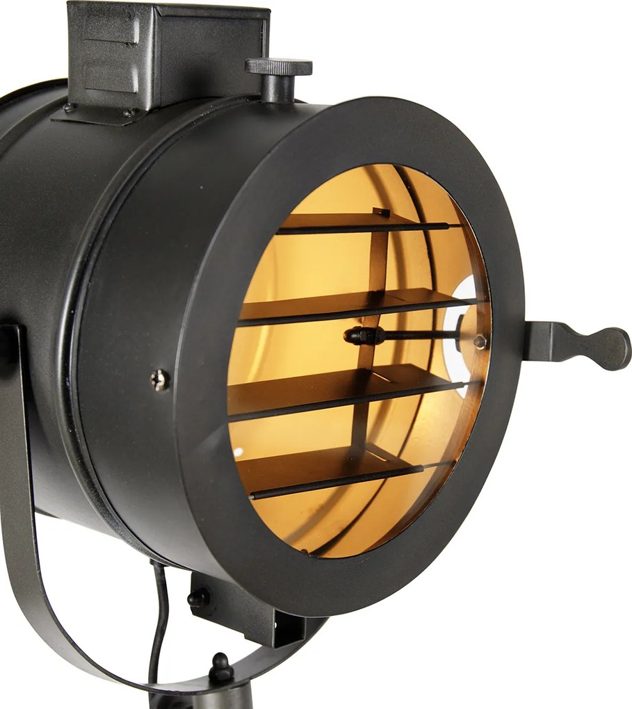 Lampa podłogowa na trójnogu czarna z drewnianym kloszem - Radient