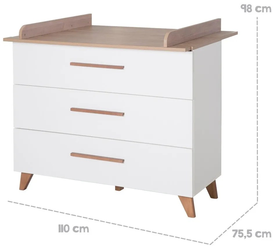 Biało-naturalna niska komoda dziecięca w dekorze dębu z przewijakiem 110x98 cm – Roba