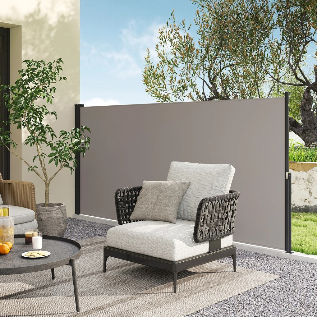 Outsunny Markiza Boczna, Rolowana, Rozsuwana, Ochrona Przeciwsłoneczna, Aluminium/Poliester, 3 x 1,4 m, Jasnoszary