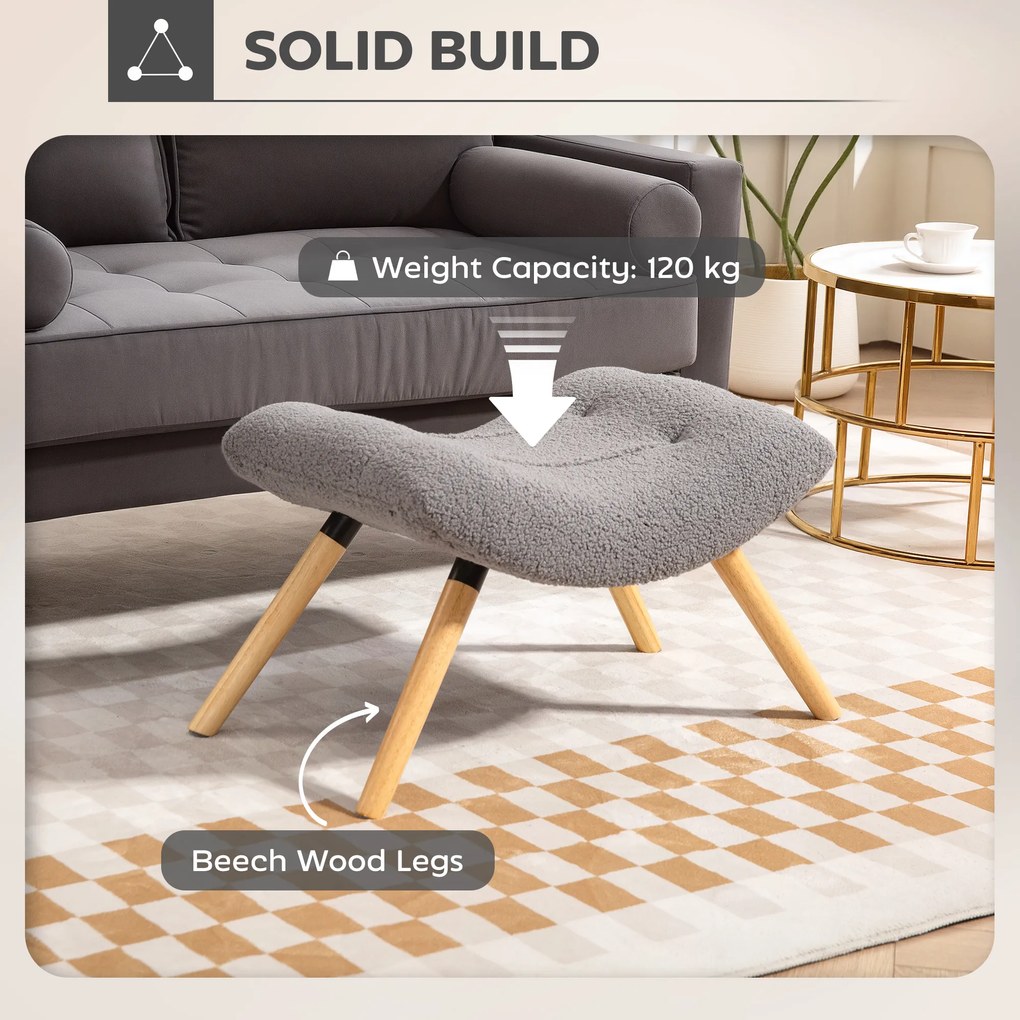 HOMCOM Nowoczesny podnóżek z tkaniny mikrofibrowej i drewnianymi nogami, tapicerowana, do salonu, sypialni, przedpokoju, Jasnoszary