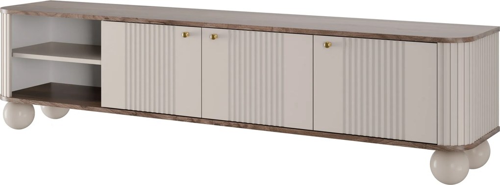 Szafka RTV Vesper 3D 187 cm - kaszmir / orzech / złote uchwyty / nogi kule