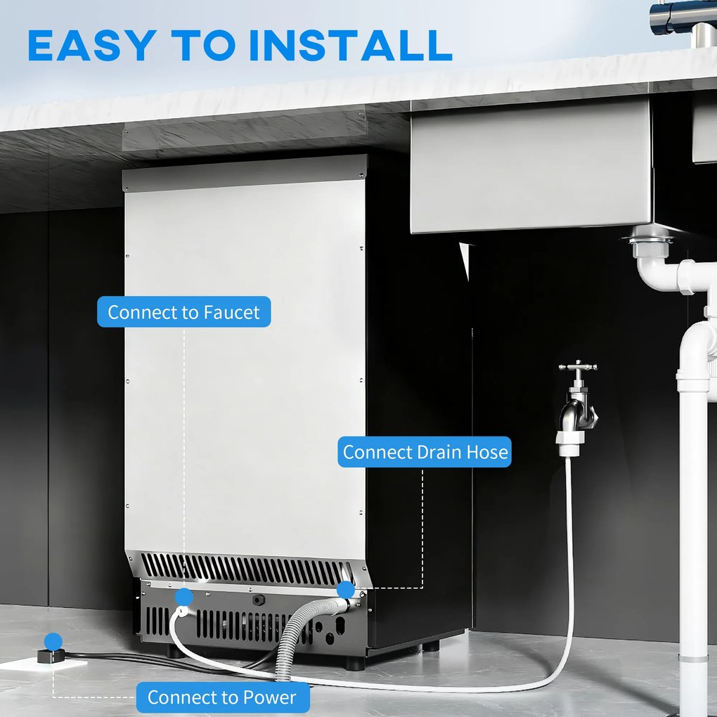 HOMCOM Komercyjna maszyna do kostek lodu 45 kg/24H z 11 kg zbiornikiem, wyświetlacz LCD do restauracji | Aosom PL