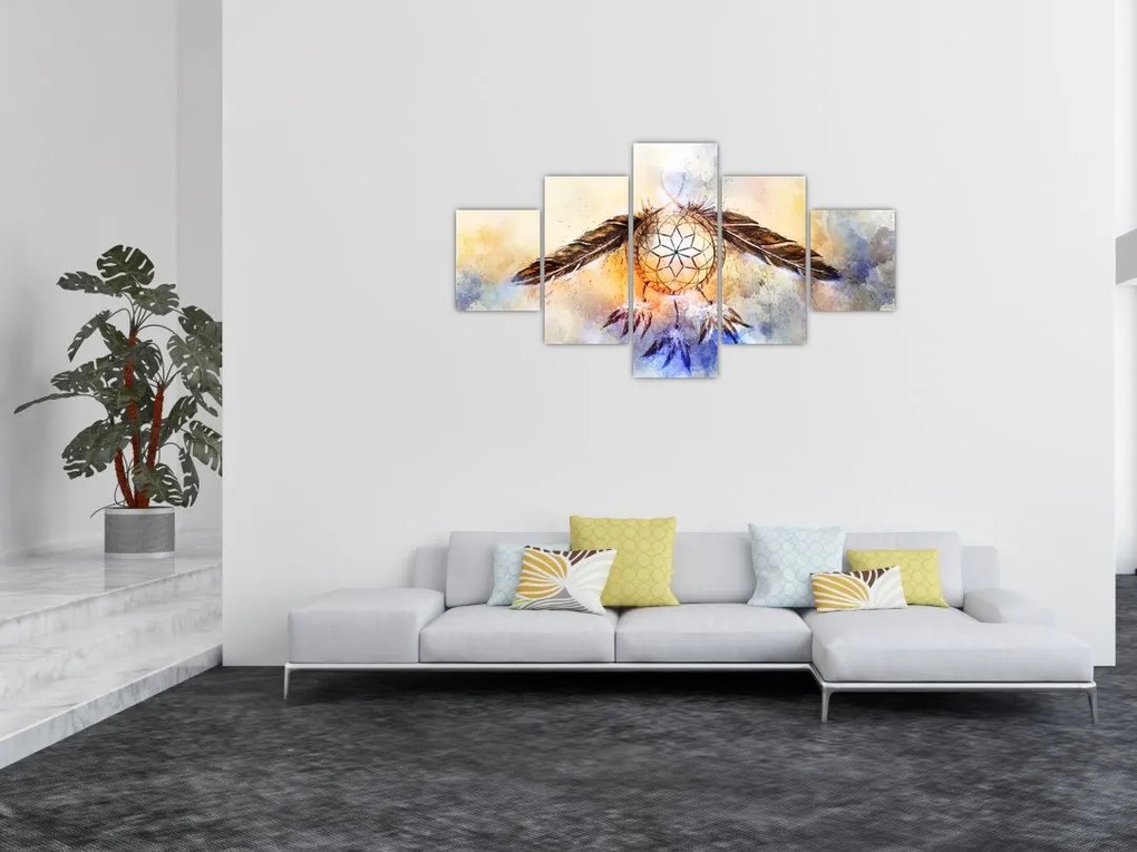 Obraz - Łapacz snów z piórami (125x70 cm)
