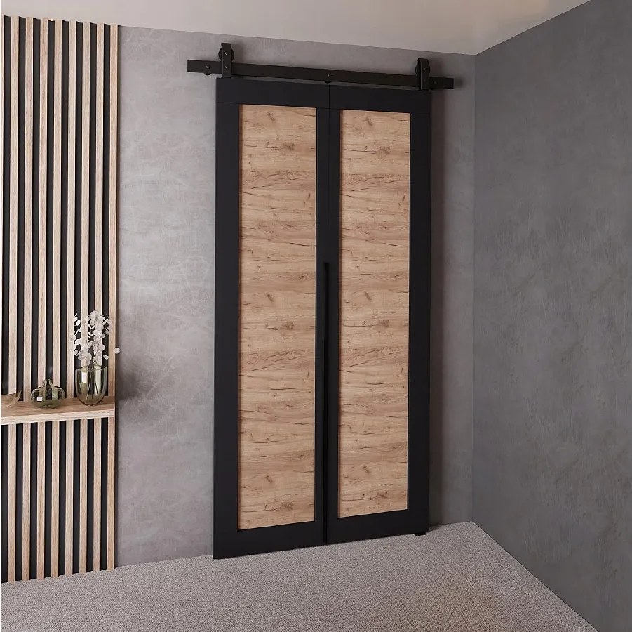 Drzwi Przesuwne QUDIO M1 Czarny + Dąb Craft Złoty 80