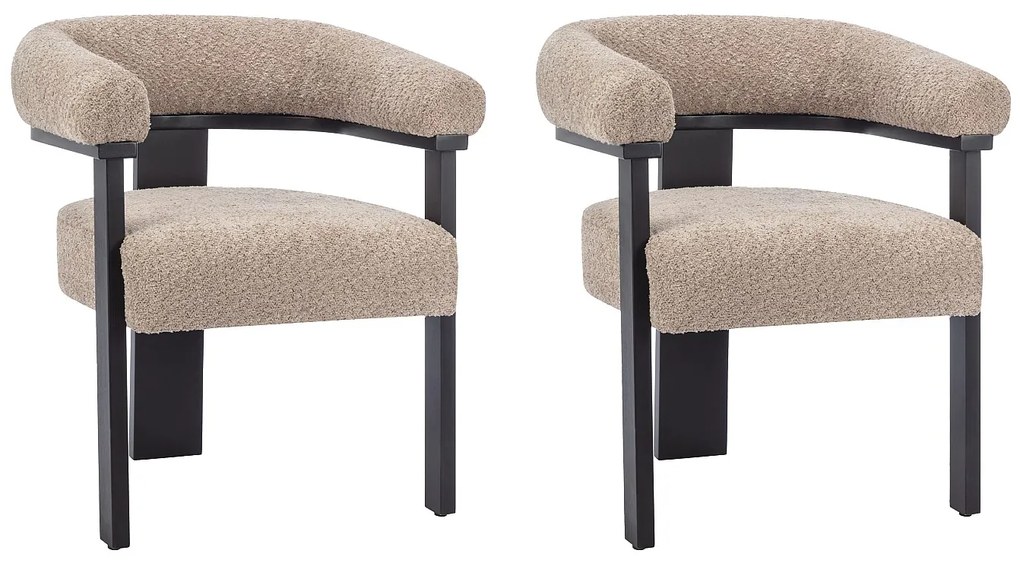 Zestaw 2 krzeseł z podłokietnikami z bukli i drewna kauczukowego - Brązowoszary i czarny - LIVELIA