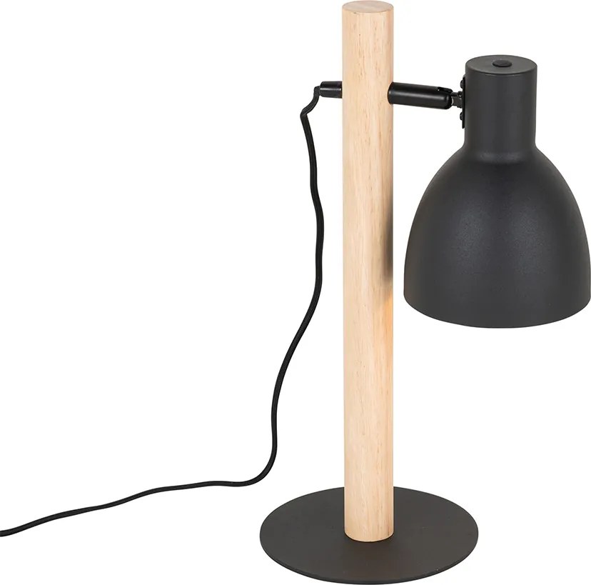 Rustykalna lampa stołowa czarna z drewnem - Flint
