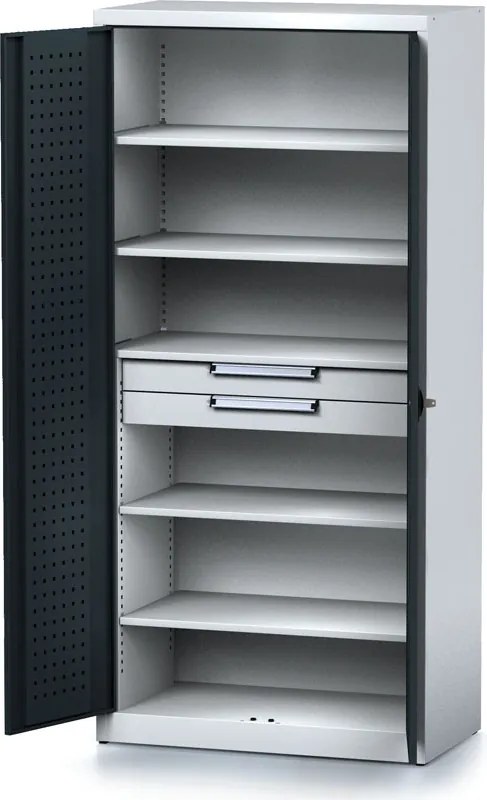 Szafa warsztatowa MECHANIC, 1950 x 920 x 500 mm, 5 półek, 2 szuflady, grafitowe drzwi