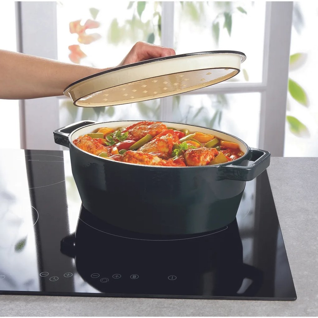 Pyrex Naczynie żeliwne z pokrywką 6 l, 33 x 25 cm,szary, 6 l