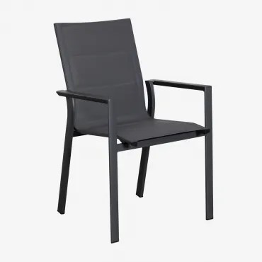 Zestaw 4 Sztaplowanych Krzeseł Ogrodowych Z Podłokietnikami Z Aluminium Karena Grafitowa Szarość - Sklum