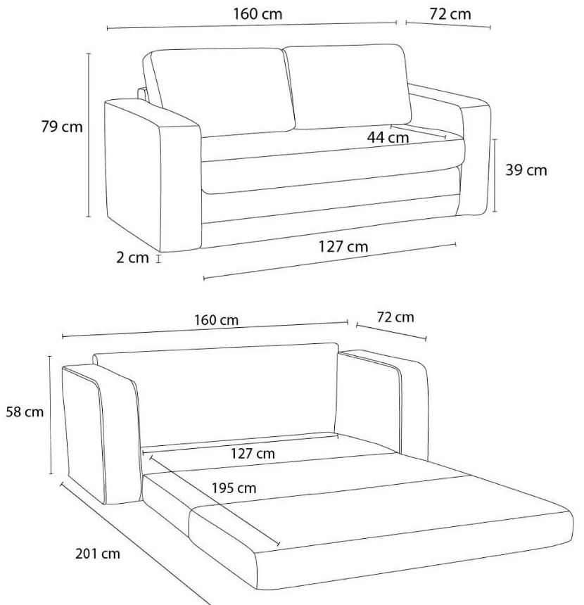 Niebieska rozkładana sofa 160 cm Come – Bobochic Paris