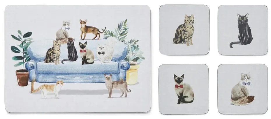 Zestaw mat stołowych i podkładek 8 szt. Curious Cats – Cooksmart ®